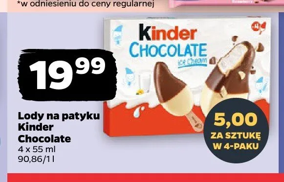 Lody na patyku Kinder Chocolate 4-pak promocja w Netto