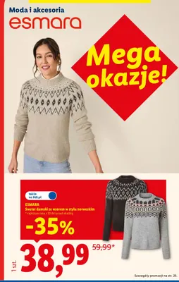 Sweter damski ze wzorem w stylu norweskim Esmara promocja w Lidl