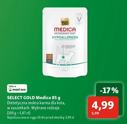 Mokra karma dla kota SELECT GOLD Medica promocja w MAXI ZOO