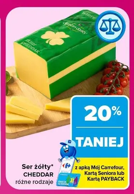 Ser żółty Cheddar promocja w Carrefour