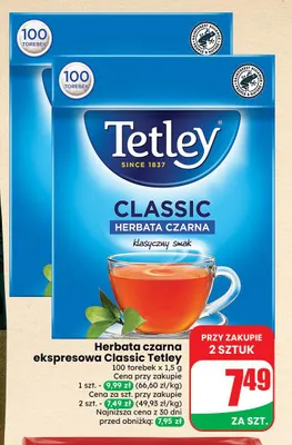 Herbata czarna ekspresowa Classic Tetley promocja w Dino