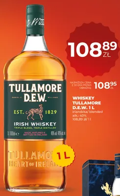 Whiskey Tullamore D.E.W. irlandzka blended alk. 40% promocja w Duży Ben