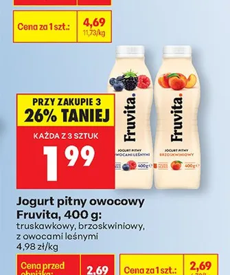 Jogurt pitny owocowy truskawkowy, brzoskwiniowy, z owocami leśnymi promocja w Biedronka