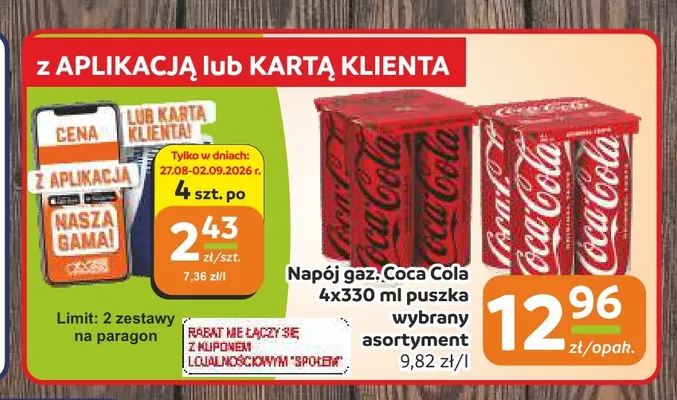 Napój gazowany Coca-Cola 4-pak 330 ml promocja w Społem Częstochowa