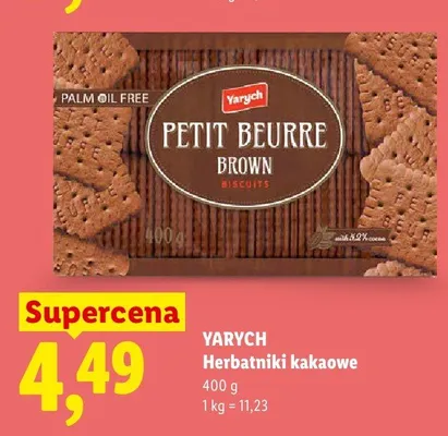 Herbatniki kakaowe Yarych Petit Beurre Brown promocja w Lidl