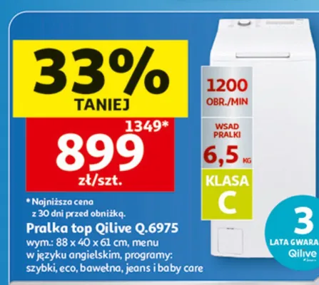 Pralka top Qilive Q.6975 promocja w Auchan