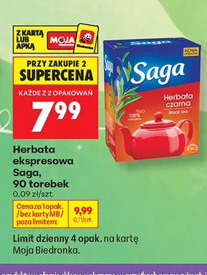 Herbata ekspresowa Saga promocja w Biedronka