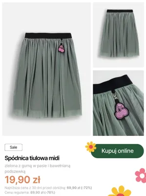 Spódnica tiulowa midi Coccodrillo zielona promocja w Coccodrillo
