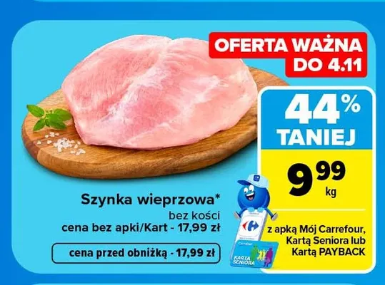 Szynka wieprzowa bez kości promocja w Carrefour