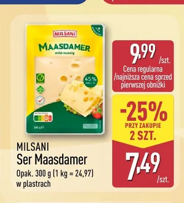 Ser Maasdamer w plastrach Milsani promocja w Aldi