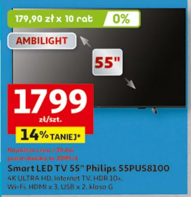 Smart LED TV 55" Philips 55PUS8100 promocja w Auchan