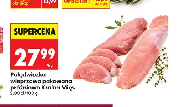 Polędwiczka wieprzowa pakowana próżniowo Kraina Mięs promocja w Biedronka