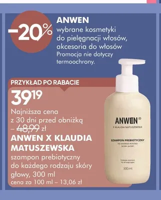 Szampon prebiotyczny do każdego rodzaju skóry głowy Anwen x Klaudia Matuszewska promocja w Super-Pharm