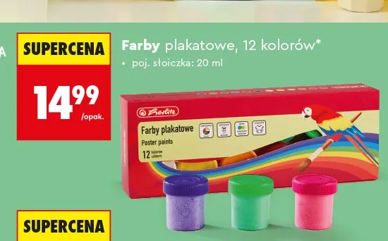Farby plakatowe Herlitz 12 kolorów promocja w Biedronka
