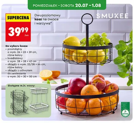 Kosz na owoce i warzywa dwupoziomowy kwadratowy Smukee promocja w Biedronka
