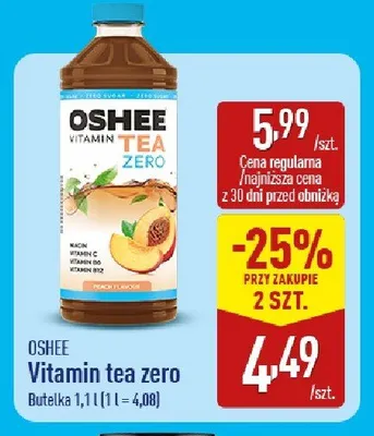 Herbata mrożona Oshee Vitamin tea zero brzoskwiniowa promocja w Aldi