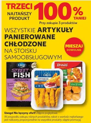 Artykuły panierowane chłodzone na stoisku samoobsługowym promocja w Kaufland