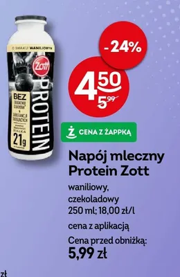 Napój mleczny Protein Zott promocja w Żabka