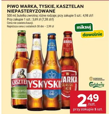 Piwo Warka, Tyskie, Kasztelan niepasteryzowane promocja w Stokrotka
