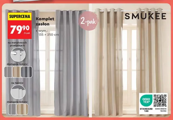 Komplet zasłon na taśmie Smukee 2-pak promocja w Biedronka