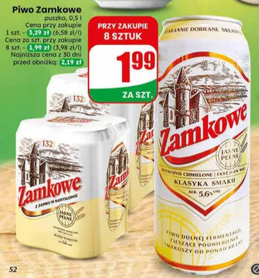 Piwo Zamkowe puszka 0,5l promocja w Dino