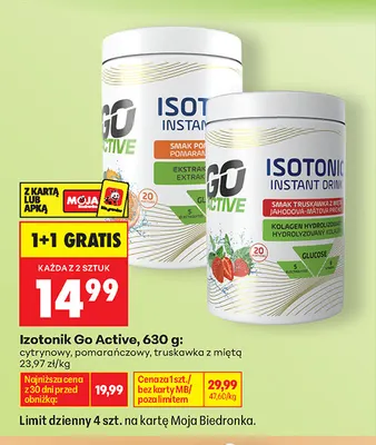 Izotonik Go Active truskawka z miętą promocja w Biedronka