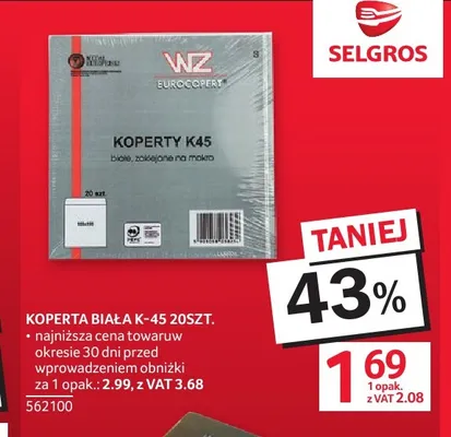 Koperta biała K-45 Eurocopert 20-pak promocja w Selgros