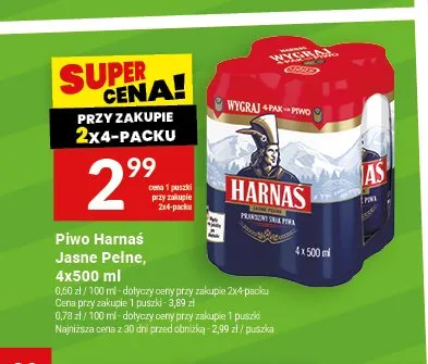 Piwo Harnaś Jasne Pełne 4-pak promocja w Twój Market