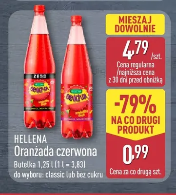 Oranżada czerwona bez cukru Hellena promocja w Aldi