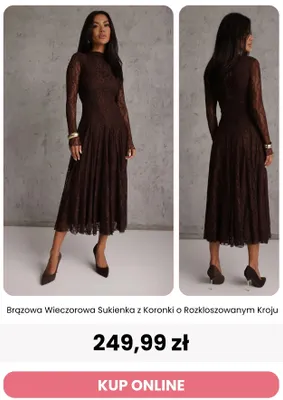 Brązowa wieczorowa sukienka z koronki o rozkloszowanym kroju Reneé promocja w Renee