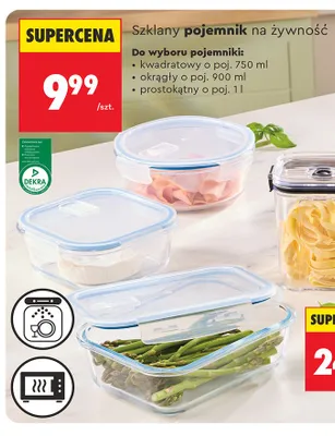 Szklany pojemnik na żywność Smukee prostokątny 1 l promocja w Biedronka