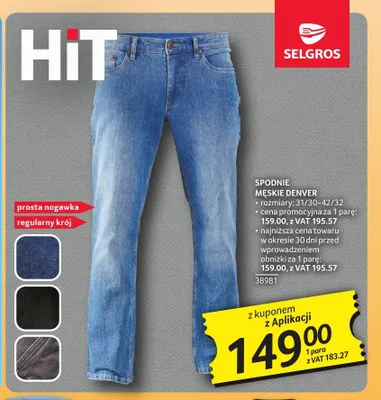 Spodnie męskie Denver promocja w Selgros