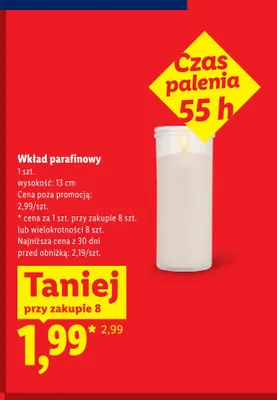Wkład parafinowy czas palenia 55h 13 cm promocja w Lidl