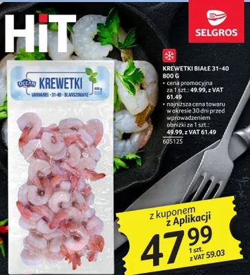 Krewetki białe 31-40 800g Ocean 605125 promocja w Selgros