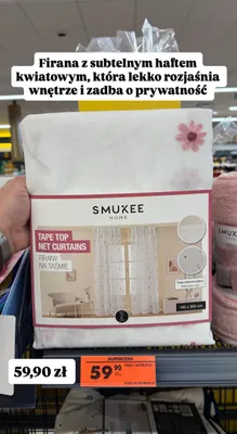 Firana z subtelnym haftem kwiatowym na taśmie promocja w Biedronka