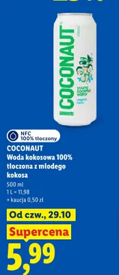 Woda kokosowa 100% tłoczona z młodego kokosa Coconaut promocja w Lidl