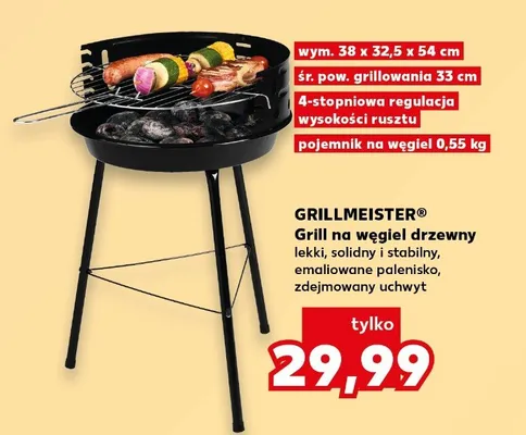 Grill na węgiel drzewny Grillmeister 38x32,5x54cm śr. pow. grillowania 33cm promocja w Kaufland