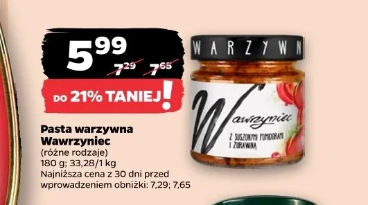 Pasta warzywna Wawrzyniec z suszonymi pomidorami i żurawiną promocja w Netto