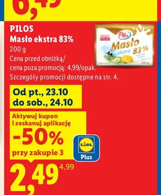Masło ekstra Pilos 83% promocja w Lidl