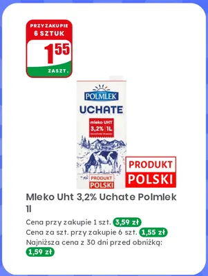 Mleko UHT Uchate Polmlek 3,2% promocja w Dino