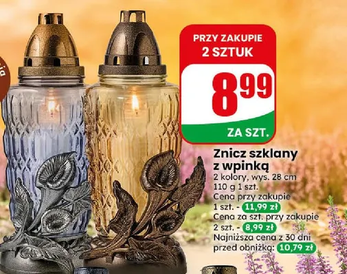 Znicz szklany z wpinką promocja w Dino