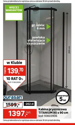 Kabina prysznicowa TITANIUM 90x90 cm Durasan promocja w Leroy Merlin