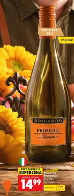 Wino musujące Biscardo Prosecco Frizzante półwytrawne białe promocja w Biedronka