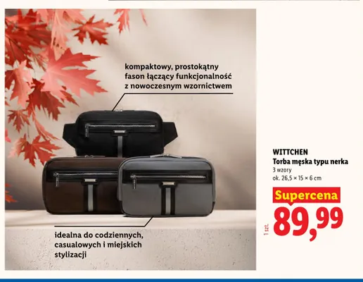 Torba męska typu nerka Wittchen czarna 26,5x15x6 cm promocja w Lidl