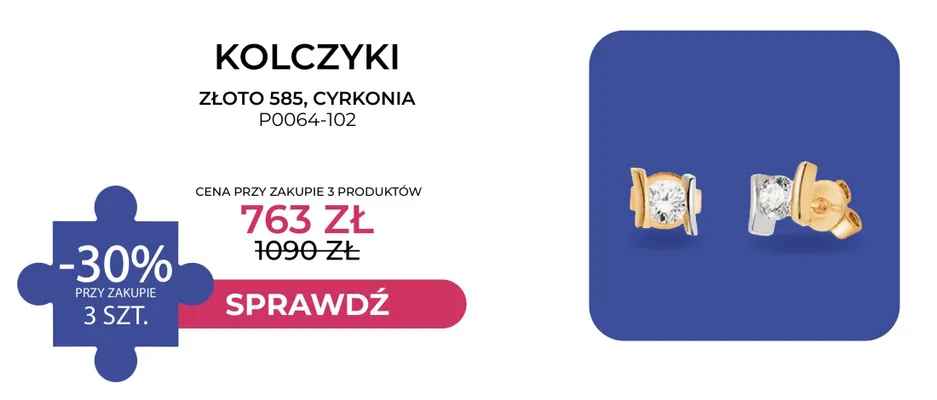 Kolczyki złoto 585 cyrkonia Briju PO064-102 promocja w Briju