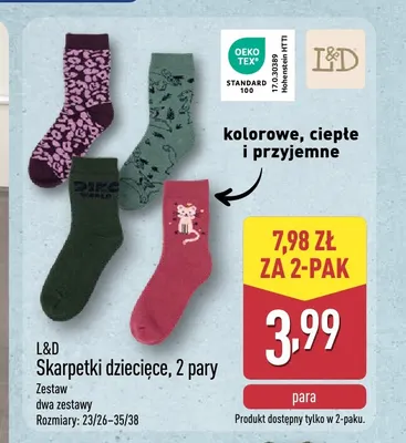 Skarpetki dziecięce 2-pak L & D promocja w Aldi