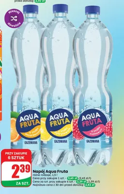 Napój gazowany Aqua Fruta o smaku malinowym promocja w Dino