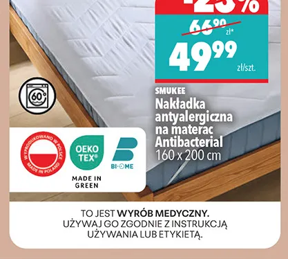 Nakładka antyalergiczna na materac Antibacterial 160x200 cm Smukee promocja w Biedronka