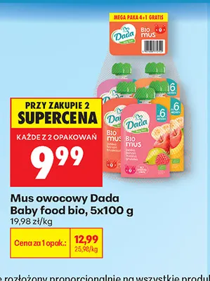 Mus owocowy Dada Baby Food Bio 5-pak 100 g promocja w Biedronka