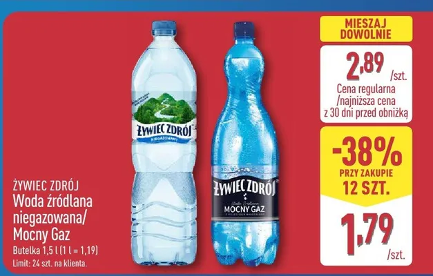 Woda źródlana Mocny Gaz Żywiec Zdrój promocja w Aldi
